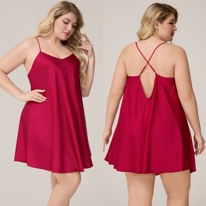 Großer Satin-Chiffon-Pyjama für Damen, kurzes Nachthemd mit Trägern, Loungewear_voghion.com