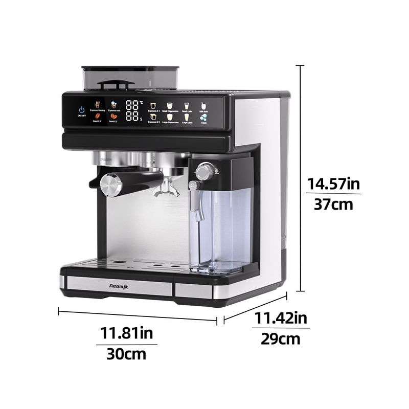 Semi-Automatic Espresso Machine With Built-in Grinder & Milk Frother – 1.8L Water Tank, 110-240V Universal Voltage, LCD Display (Model CM5720)_voghion.com
