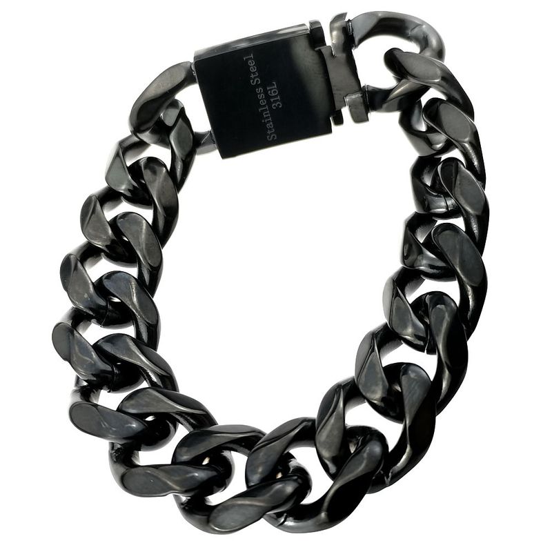 Bracciale da uomo Bling in acciaio inossidabile 316L nero lucido Larghezza catena: 9~16 mm_voghion.com