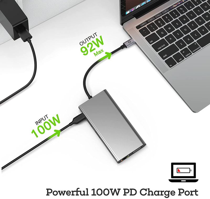 Trīskāršā displeja USB C centrmezgls Dual Monitor Adapter Klēpjdatora centrmezgls USB C līdz 2 HDMI 4K+VGA+Ethernet+100W PD+4USB+Audio priekš MacBook Pro OTG_voghion.com