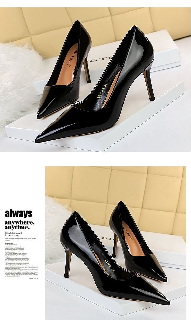 BIGTREE Shoes Glossy Patent Leather Women's Pumps Professional OL High Heels Stiletto Ladies Shoes Plus Size 43 All-match Heels_voghion.com
