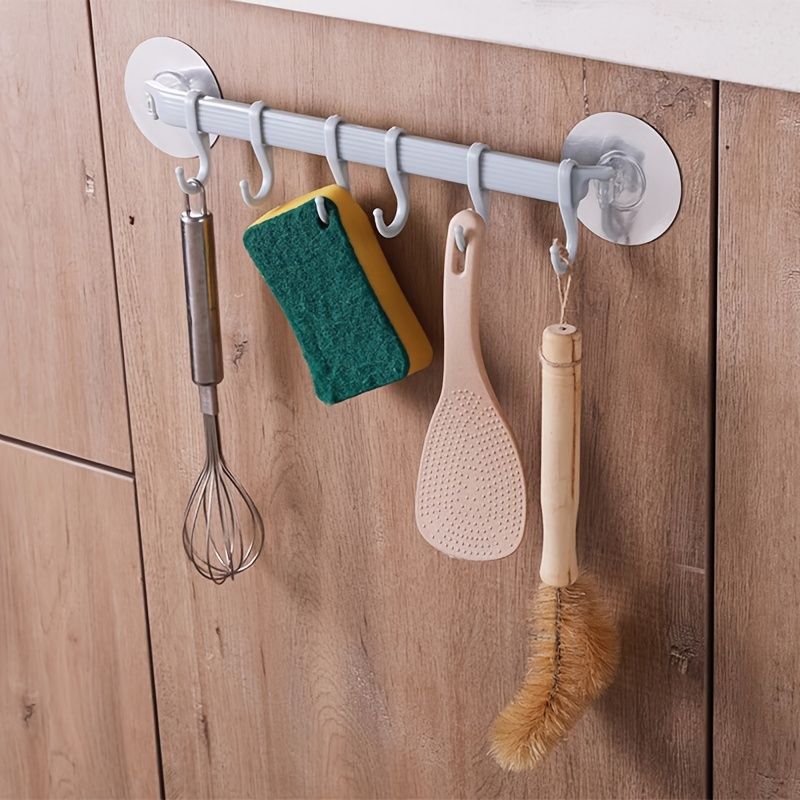 1PC Art Deco 6-Hook No-Drill Adhesive Towel Rack - Plastic Shower Caddy For Bathroom Organization - Perfect Housewarming Gift_voghion.com
