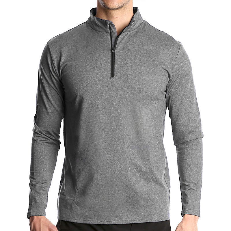 Hue Hue Hue Hue 2024 Autumn European And American Men's Long Sleeve Quick-Dry Sports Running Pullover Half-Zip Solid Color_voghion.com