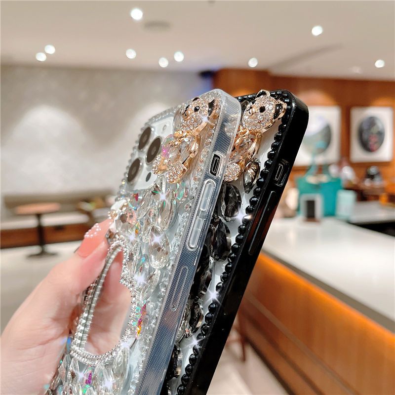 Spiegelhülle mit Dekoration für Damen, Glitzer-Diamant-Bling-Hülle, für Samsung S24 S20 Plus S21 FE S22 23Ultra Note20_voghion.com