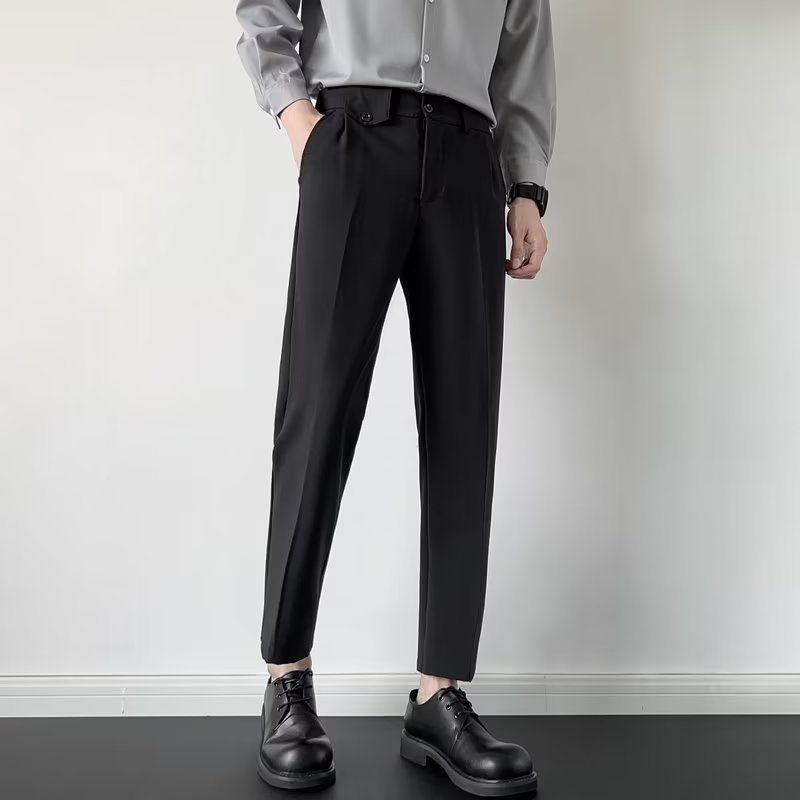 Kleine Hosen Herren Herbst neue gerade Bein lose lässig schlank kleine Fuß drapieren verkürzte Hose Anzughose Herren Business_voghion.com