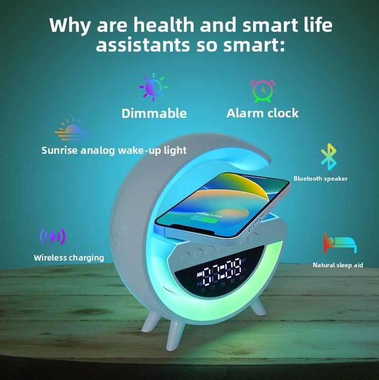 Nuovo altoparlante Bluetooth portatile multifunzione intelligente con luce d'atmosfera colorata e ricarica wireless elettrica_voghion.com