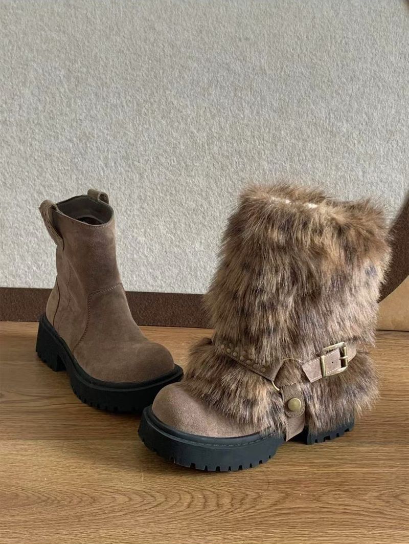 Damen-Schneestiefel, wasserdicht, pelzig, für Damen, Winter 2025, neuer Stil, Fleece-gefüttert, verdickte Island-Kurzstiefel, dicke Sohle, große Zehenpartie_voghion.com