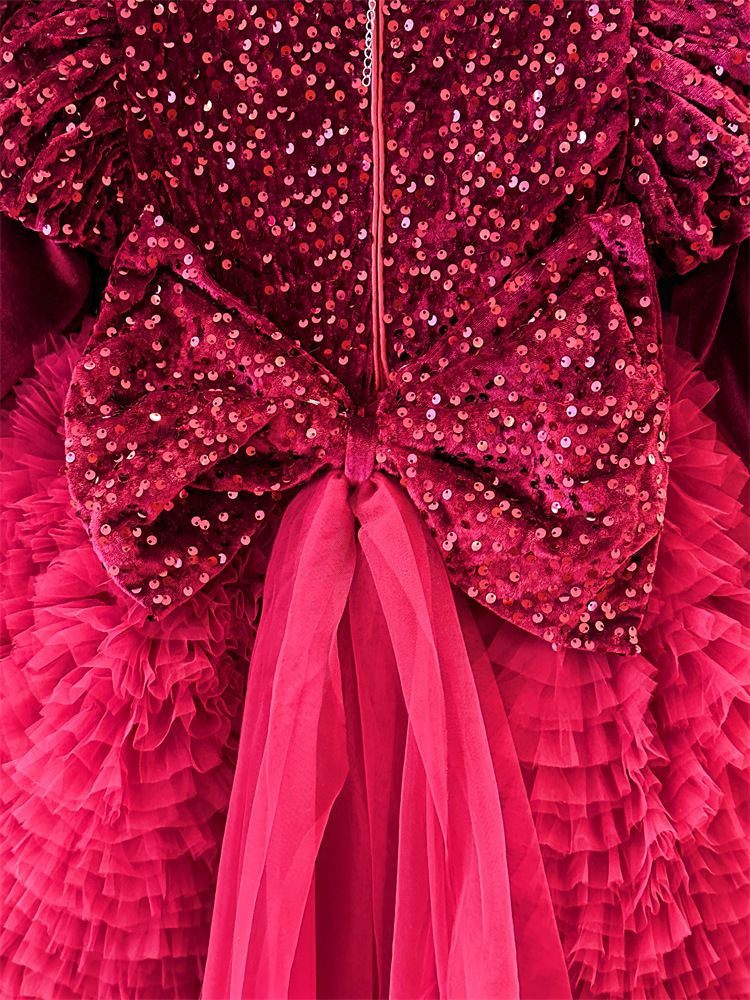 Abbigliamento per bambini Capodanno Natale Autunno e inverno Ragazze Gonna rossa con paillettes Abito di alta qualità Fiocco Fiore Ragazza Temperamento Tutu Gonna a ruota_voghion.com