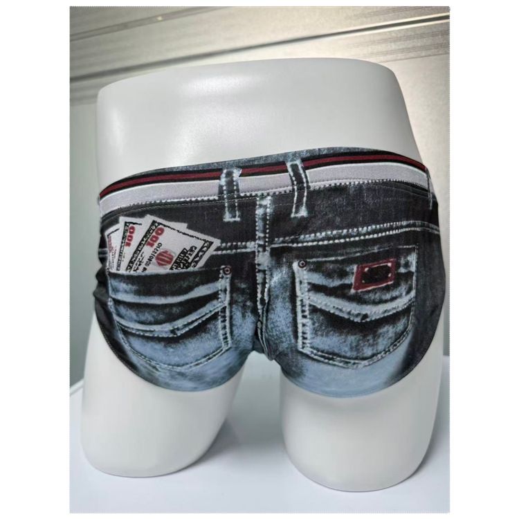 LuvBox Wholesale Inner Cool Herren-Badeslips aus Eisseide mit niedrigem Bund und formender Wirkung, Denim-Print_voghion.com
