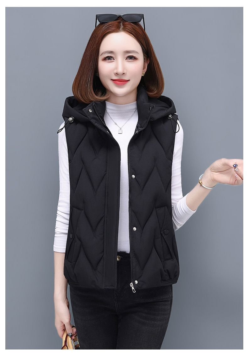 Gilet matelassé pour femme avec capuche amovible, veste d'hiver légère et chaude sans manches, doudoune décontractée pour petites et grandes tailles, coque en polyester_voghion.com