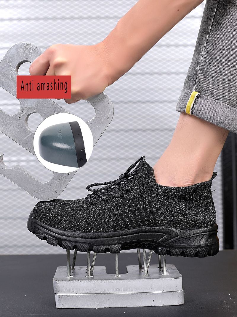 Scarpe da uomo, nuove scarpe da lavoro in tessuto volante, traspiranti, anti-sfondamento e anti-perforazione, testa in acciaio e suola solida, isolamento termico_voghion.com