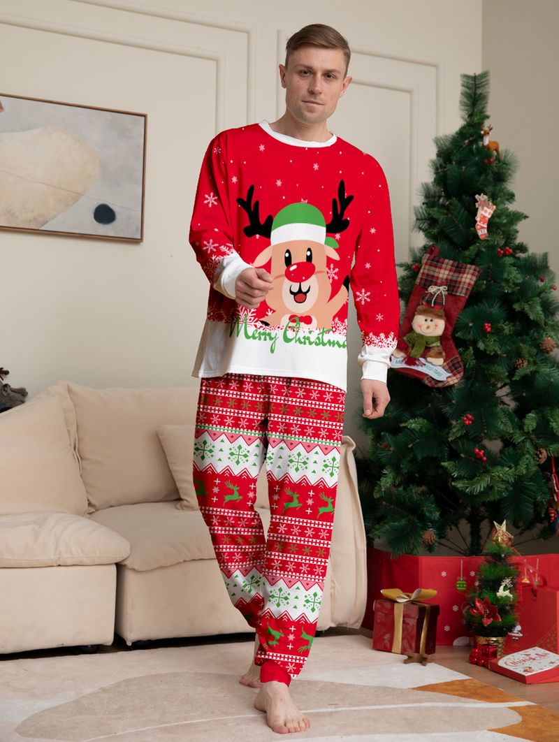 Christmas Red Parent Child Outfit Independent Station New Fat Deer Head Cartoon Suit Holiday Pajamas Home Clothes_voghion.com