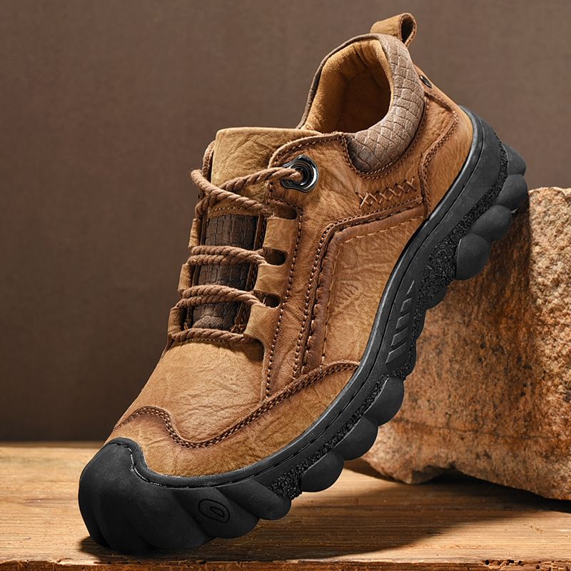 Neue Herren-Oberschicht-Rindsleder-Casual-Männer-Echtleder-dicke Sohle rutschfeste Sport-Outdoor-Wanderschuhe_voghion.com