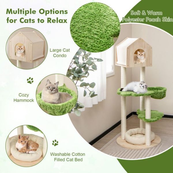 55 Inch Tall Cat Climbing Stand With Sisal Scratching Posts And Soft Cat Bed For Indoor Kittens_voghion.com