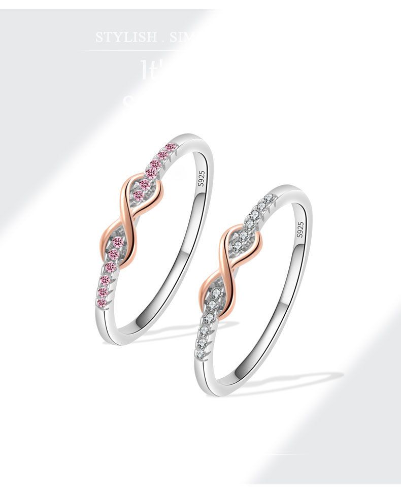 Women's Jewelry S925 Silver Ring Small Fresh Lucky 8 Shaped Ring Inlaid With Zircon Simple And Fashionable Single Row Tail Ring_voghion.com