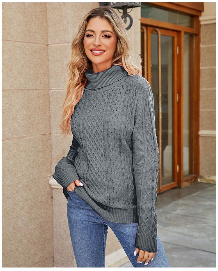 Damenbekleidung, beliebter Rollkragen-Twist-Pullover für Damen, einfarbig, gestrickte Oberteile, Temperament, Rollkragen-Bottom-Shirt_voghion.com