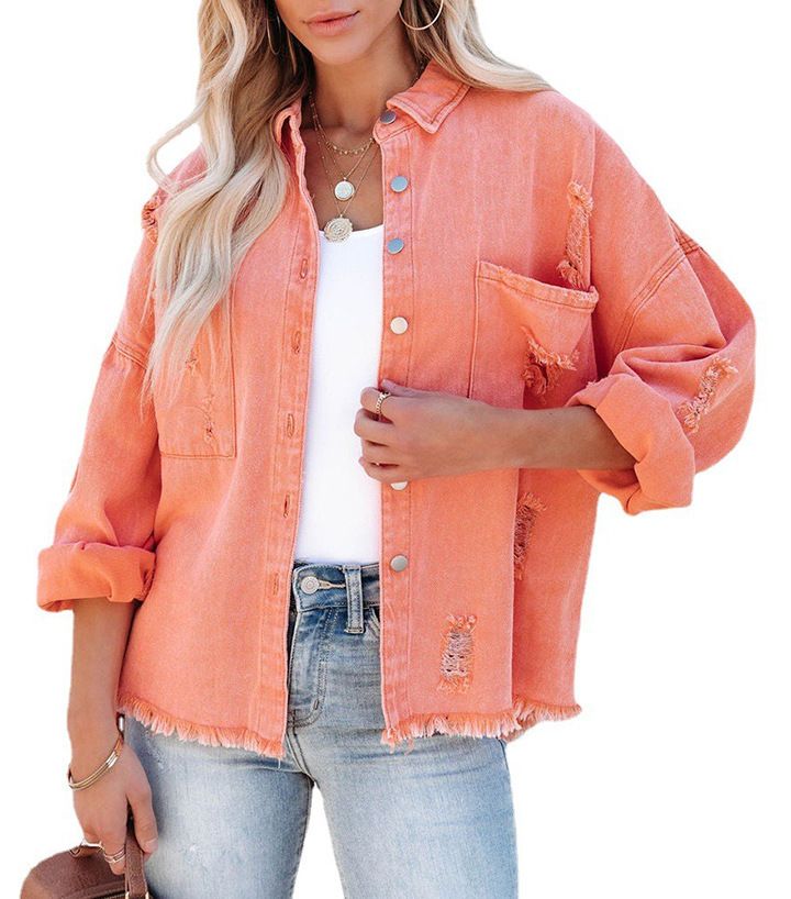 Giacca in denim vintage con frange e effetto consumato, da donna – Cappotto oversize in stile boho cowgirl con dettagli strappati (colori multipli)_voghion.com