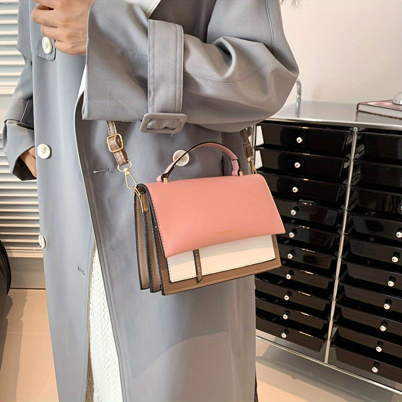Modische quadratische Tasche im Colorblock-Design, trendige, alltagstaugliche Mini-Umhängetasche für Damen_voghion.com