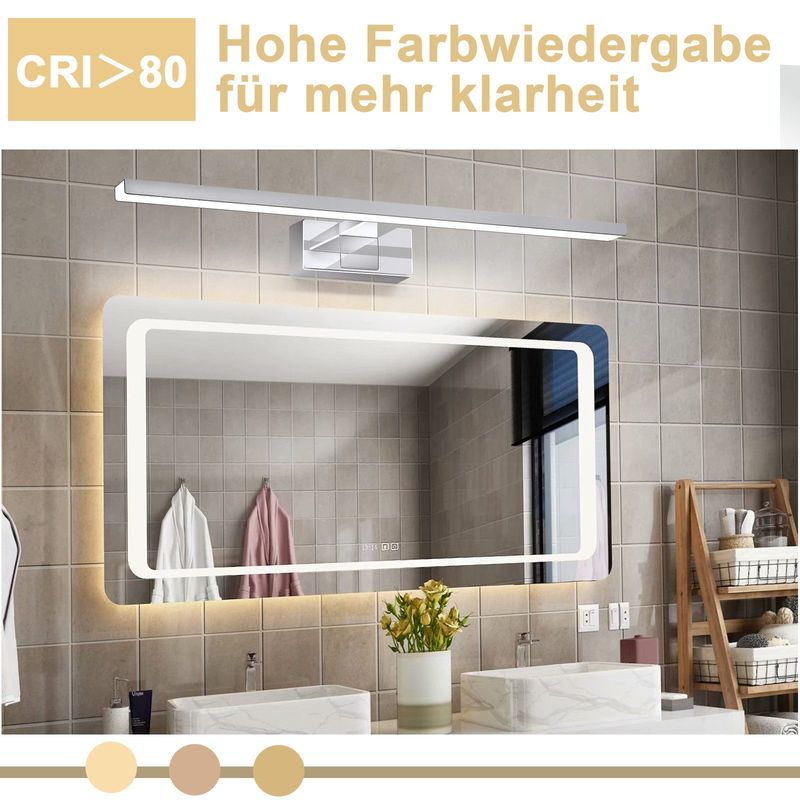 Glitzerlife Spiegelleuchte Bad Led Spiegellampe - 12W Wandlampe Neutralweiß 4000K Spiegel Wandleuchte 60cm Modern Chrom Badlampe Spiegelschrank Beleuchtung_voghion.com