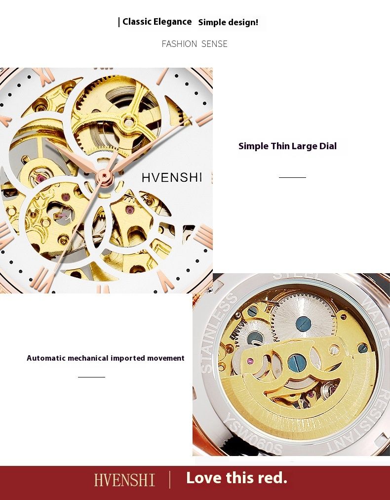 Huang Shi HVENSHI Women's 2024 New Hollow Diamond Set Waterproof Fully Automatic Mechanical Watch_voghion.com