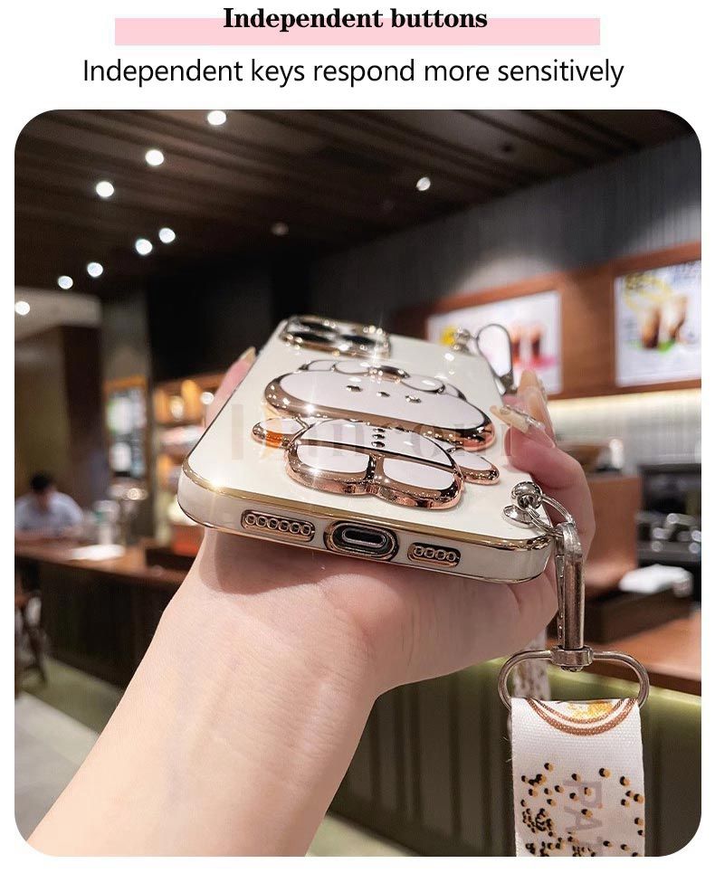 Crossbody Lanyard Plating Phone Rabbit Holder Case For OPPO A54 A55 A16 A16K A15 A17 A83 A74 A76 A72 A57 A53 A77 A92 A52_voghion.com