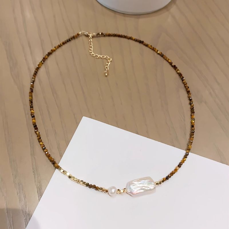Maillard Natürliche Gelbe Tigerauge Süßwasser Perle Halskette Temperament Cyber Rot Schlüsselbein Kette Mode Alien Perle Halskette Kette_voghion.com