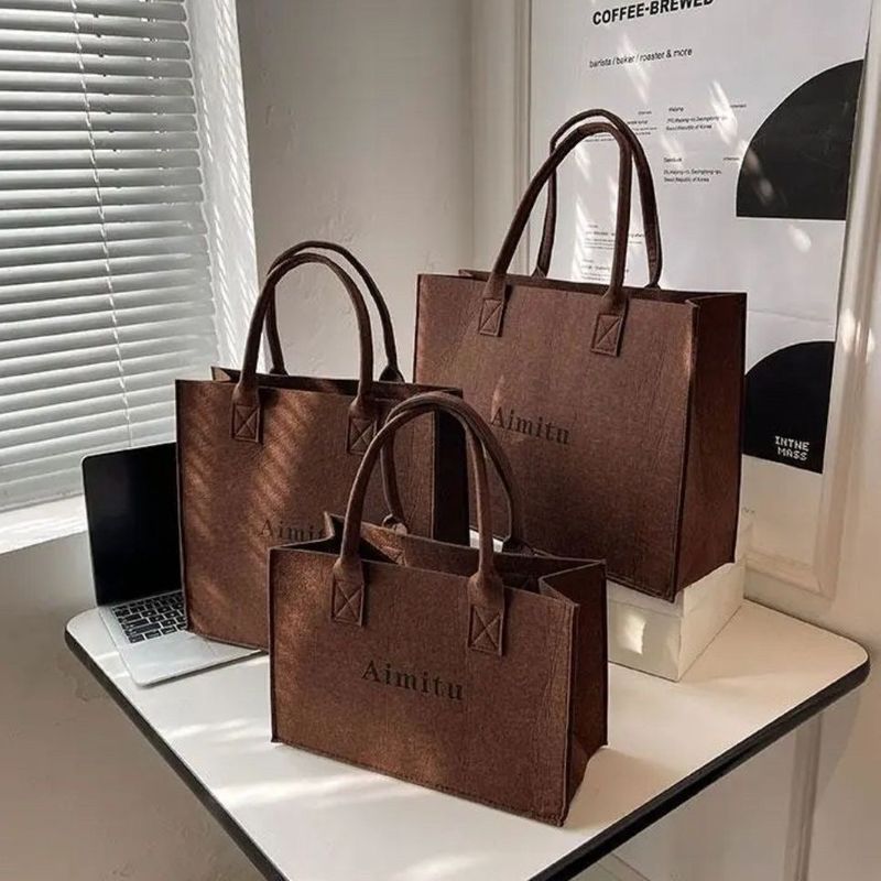 Felt Tote Gift Handbag Shopping Open Bag Thickened Customizable Ins Style Large Capacity_voghion.com