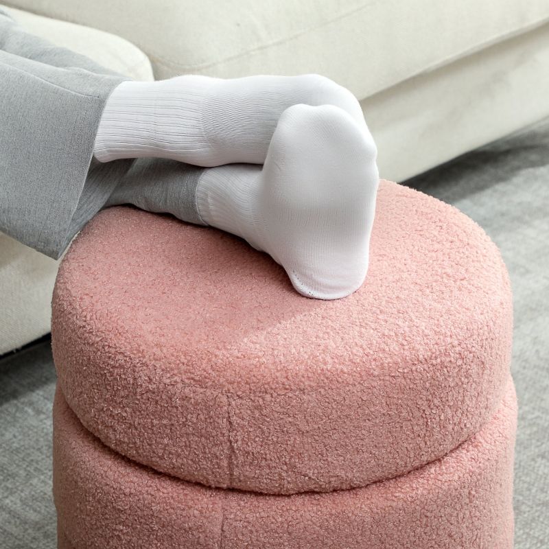 Runder Sitzhocker Aus Teddyfleece, Belastbar Bis 120 Kg, Ø40x45 Cm, Rosa_voghion.com
