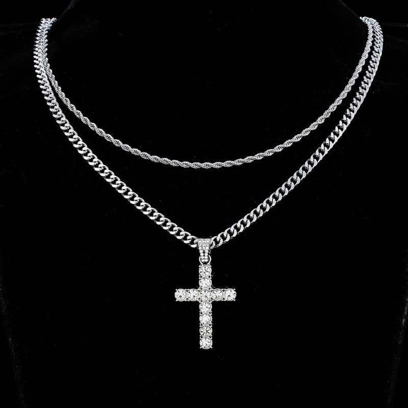 Collana con croce hip-hop con diamanti, accessori moda, gioielli per donne, catena a clavicola lunga a strati di alta qualità_voghion.com