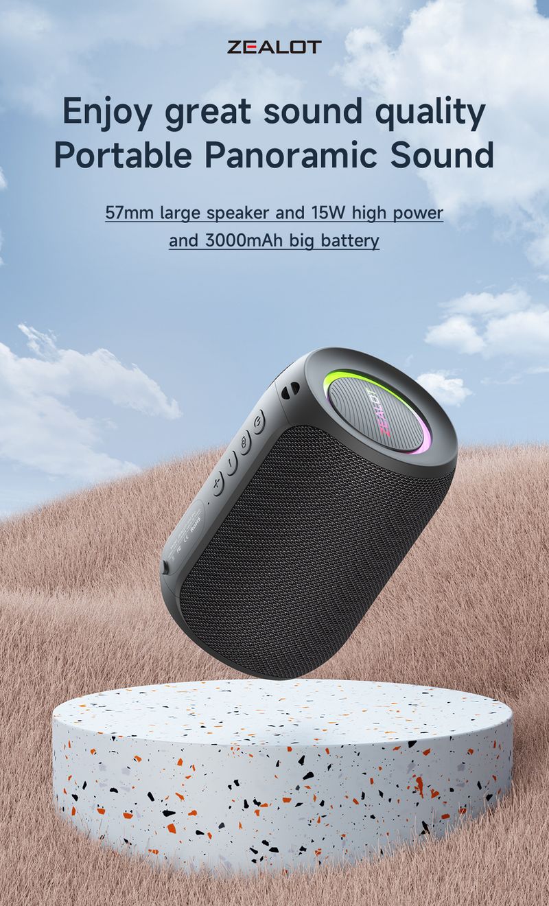 Zealot-S32PRO Powerful Bluetooth Speaker, Bass Wireless, LED Light, Outdoor Speakers, Subwoofer, Waterproof Sound Box_voghion.com
