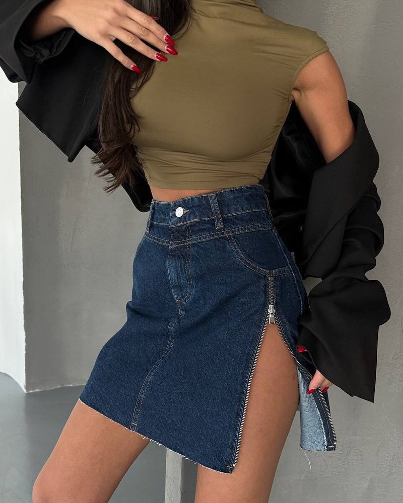 Women's Clothing High Waist Denim Skirt Women's Spring And Summer Design Zipper Ins Style Short Skirt_voghion.com