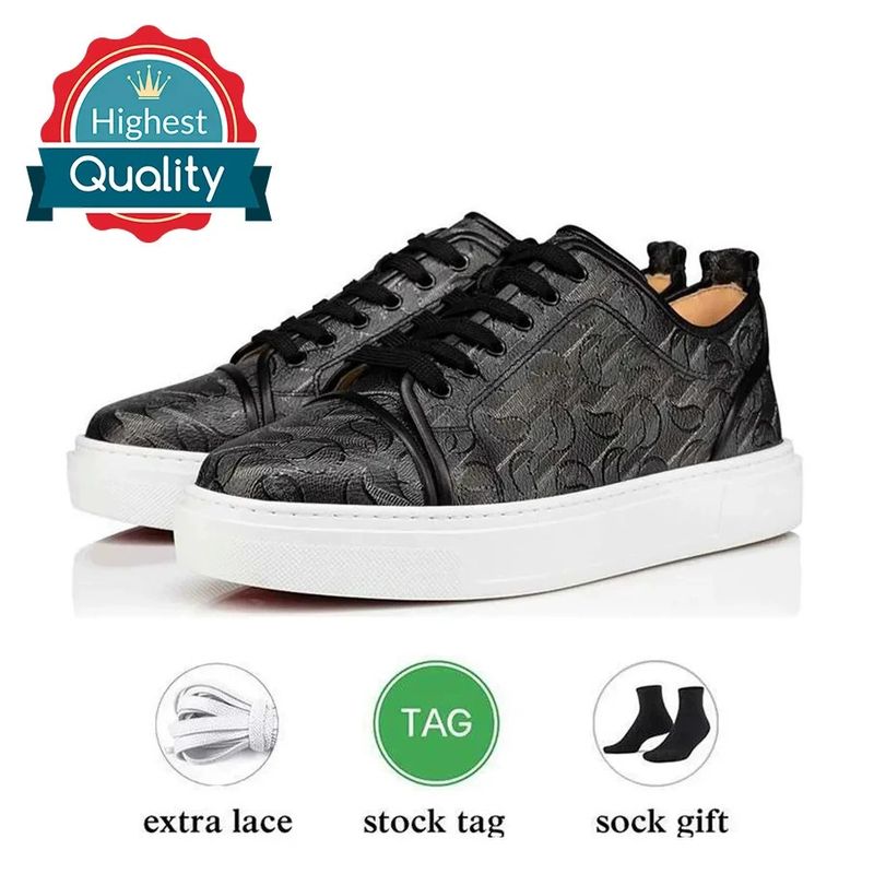 New Classic Electric Embroidery Red Sole Black Embroidered Low-Top Rivet Men's Flat Casual Crescent Shoes_voghion.com