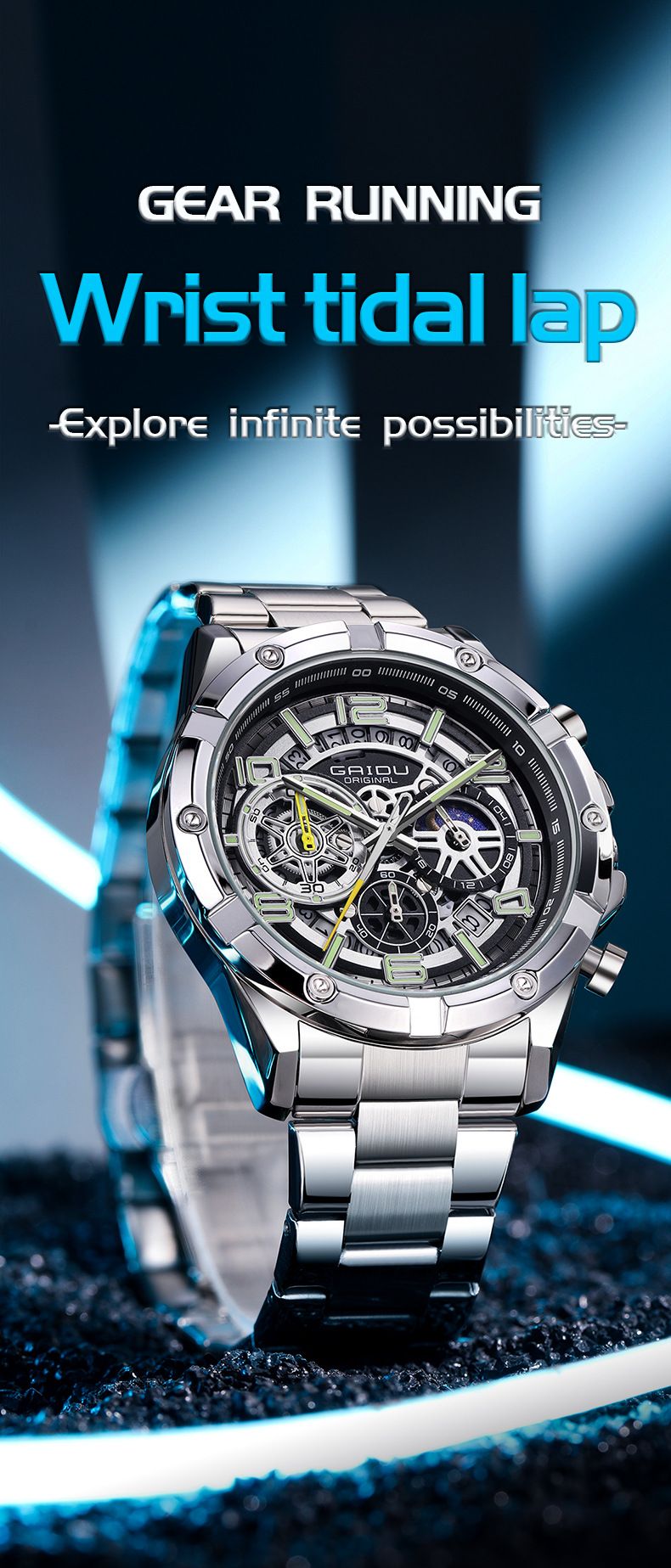 Reloj cronógrafo de negocios para hombre con manecillas luminosas, indicador de fecha y correa de acero inoxidable. Elegante caja de 42 mm y resistente al agua hasta 30 m._voghion.com