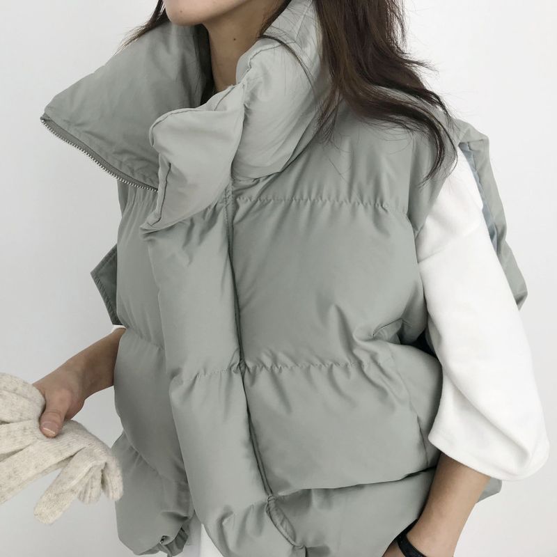Cropped Puffer Vest For Women - Lightweight Quilted Sleeveless Jacket, Winter Layering Piece With Stand Collar & Zip Front_voghion.com