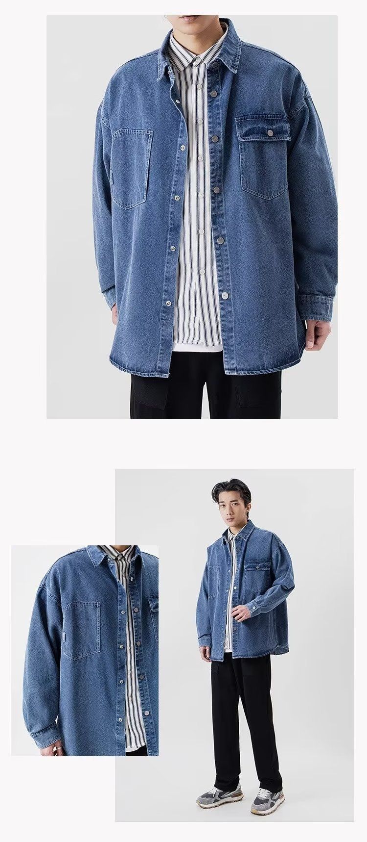 Chemise en jean à manches longues pour homme, idéale en toutes saisons, style décontracté américain, style rétro, simple et décontracté, pour jeunes hommes, Tide Six_voghion.com
