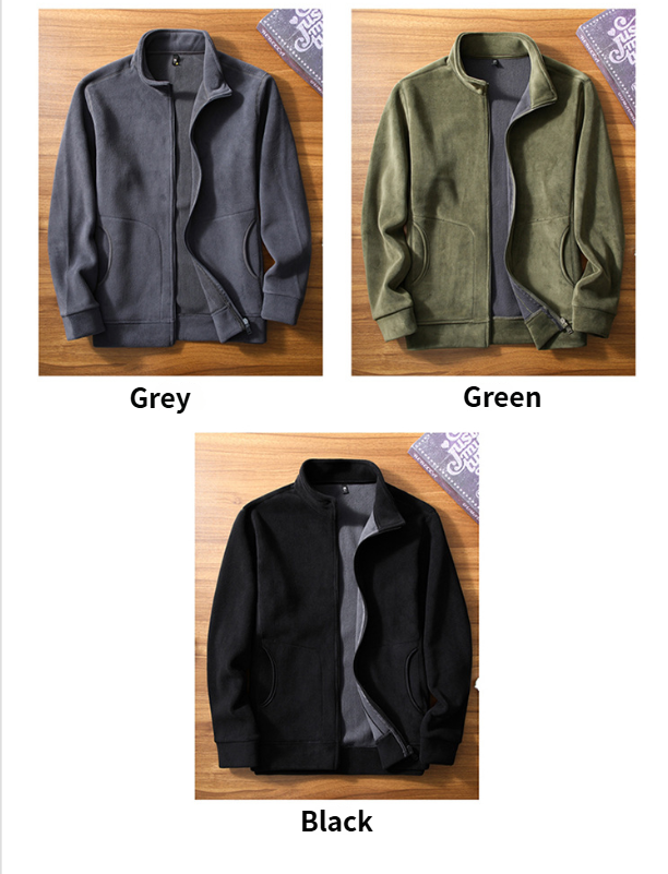 Giacca da uomo autunno inverno in pile, cardigan felpato per uomini di mezza età e giovani, calda e casual, con colletto rialzato_voghion.com