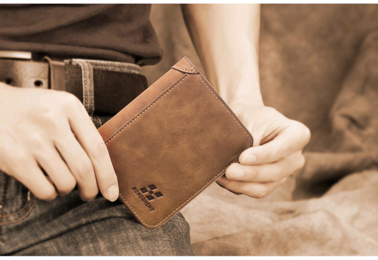 2024 European and American Fashion New Men's Wallet Short Frosted Leather Wallet Retro Three Fold Vertical Wallet Youth Multi Card Slot_voghion.com