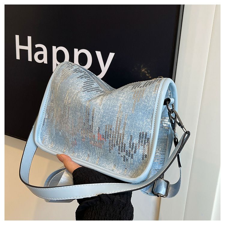 Borsa a tracolla piccola con paillettes blu di alta qualità per donna 2024, nuova e alla moda, da portare sotto le ascelle, in denim_voghion.com