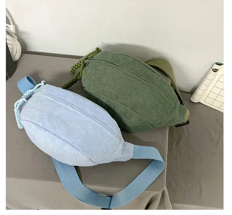Marsupio da donna, grande capacità, in velluto a coste, stile street, borsa a tracolla, alla moda, cintura casual 250806_voghion.com