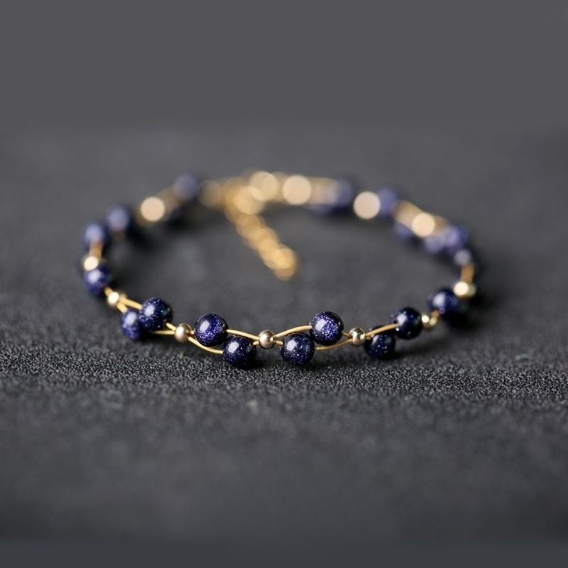 Blue Sandstone Obsidian Handmade Ins Original Bracelet Men And Women Couple Style Best Friend Student Gift Adjustable_voghion.com