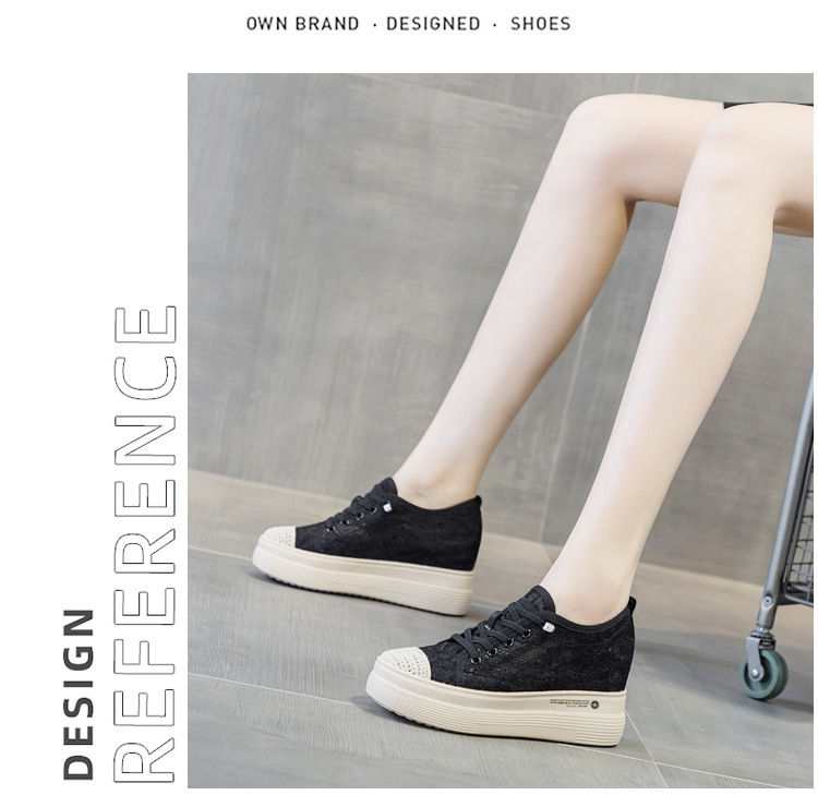 Lace Mesh Atmungsaktive Innen Erhöhte Fischer Damen Dicke Sohle, Sommer Dünne Hohl Stoff Schuhe, Casual Und_voghion.com