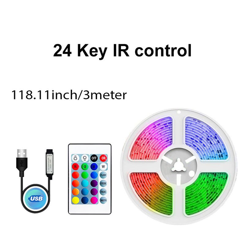5VLED Şerit Işık 1-5M RGB USB 24 Tuşlu Kızılötesi Uzaktan Kumanda Renk Değişimi Parlaklık SMD Tatil Dekorasyonu İçin Uygundur(_voghion.com