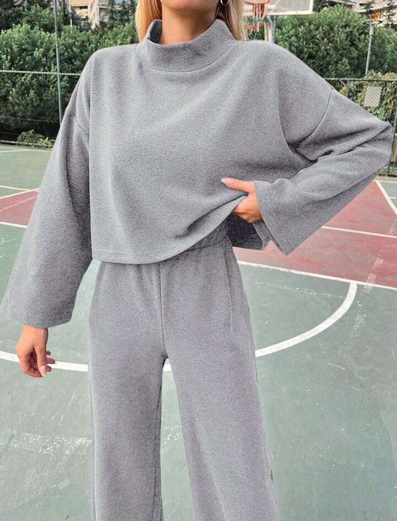 Ropa de mujer, traje informal de otoño estilo perezoso de punto con mangas largas, pantalones holgados y cómodos_voghion.com