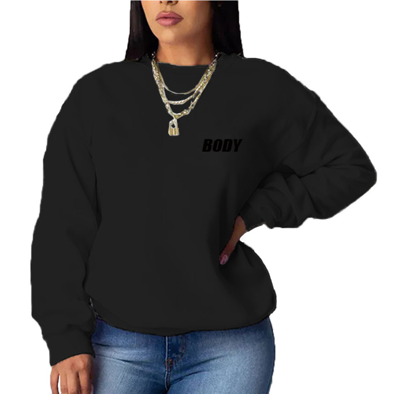 N8889B1 Höst- och vintertopp damtryckta hattlös Casual Lös mångsidig långärmad tröja_voghion.com