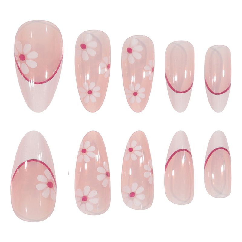 Elegante, französisch inspirierte Press-On-Nägel mit zartem roten Blumendesign – wiederverwendbare künstliche Nägel für Frauen, natürlich aussehendes Maniküre-Set_voghion.com