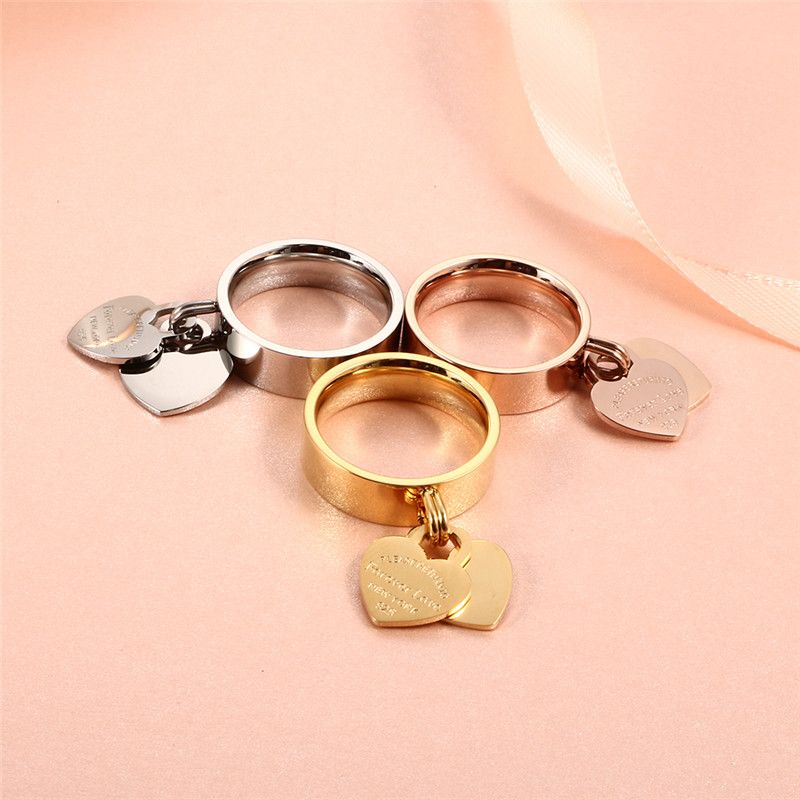 Hazır Stok Gül Altın Rengi Kız Kadın Paslanmaz Çelik Charm Parmak Yüzükleri Tatlı Kalp Moda Çift Yüzük Takı Arkadaşlık Hediyeleri_voghion.com