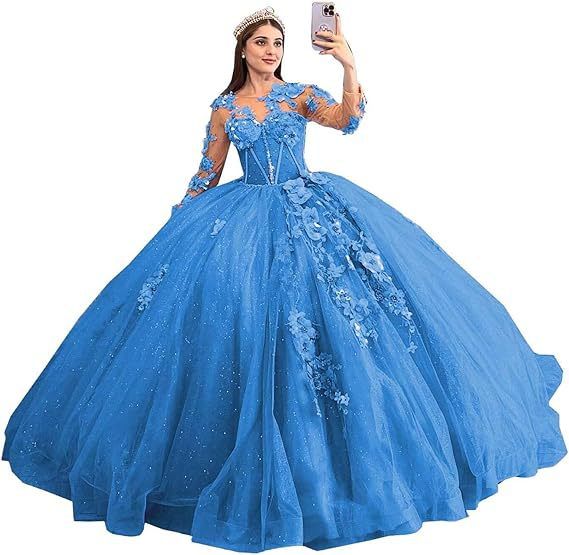 Ballkleid mit floraler Illusion und Perlendetails – Langärmliges A-Linien-Abendkleid für Abschlussbälle und Bankette (14 Farben) – US 0-28W_voghion.com