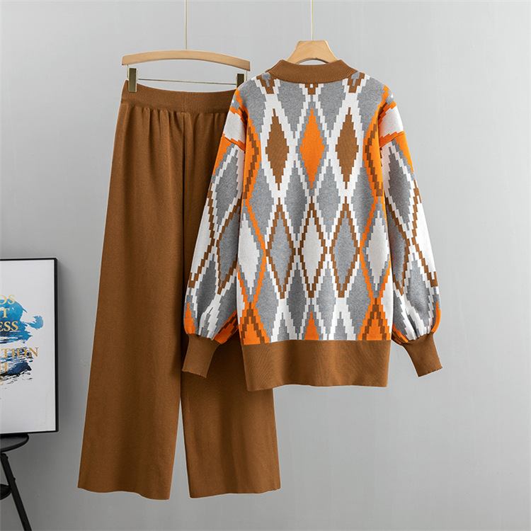 Set de două piese pentru femei, la modă de toamnă și iarnă, cu pantaloni largi, de mărime mare, cu picior larg_voghion.com