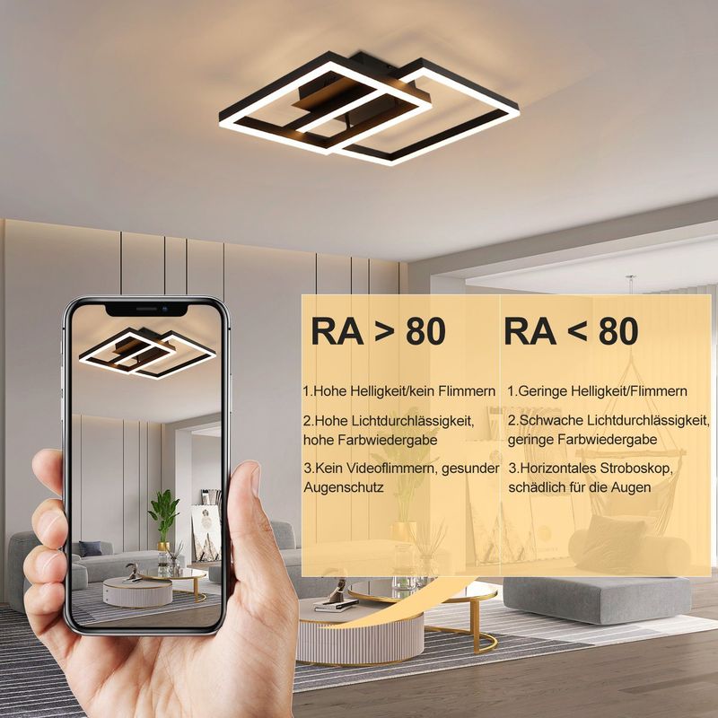 Glitzerlife Deckenlampe LED Deckenleuchte Schwarz - 50W Schlafzimmerlampe 61CM Wohnzimmerlampe Dimmbar Modernes Design Mit Fernbedienung Für Küche Büro Esszimmer_voghion.com