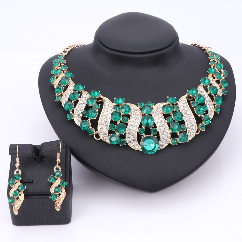 Hochzeit Braut-Accessoires Statement-Schmuck-Sets für Frauen Strass Kristall Halskette Ohrringe Urlaub Party-Sets_voghion.com